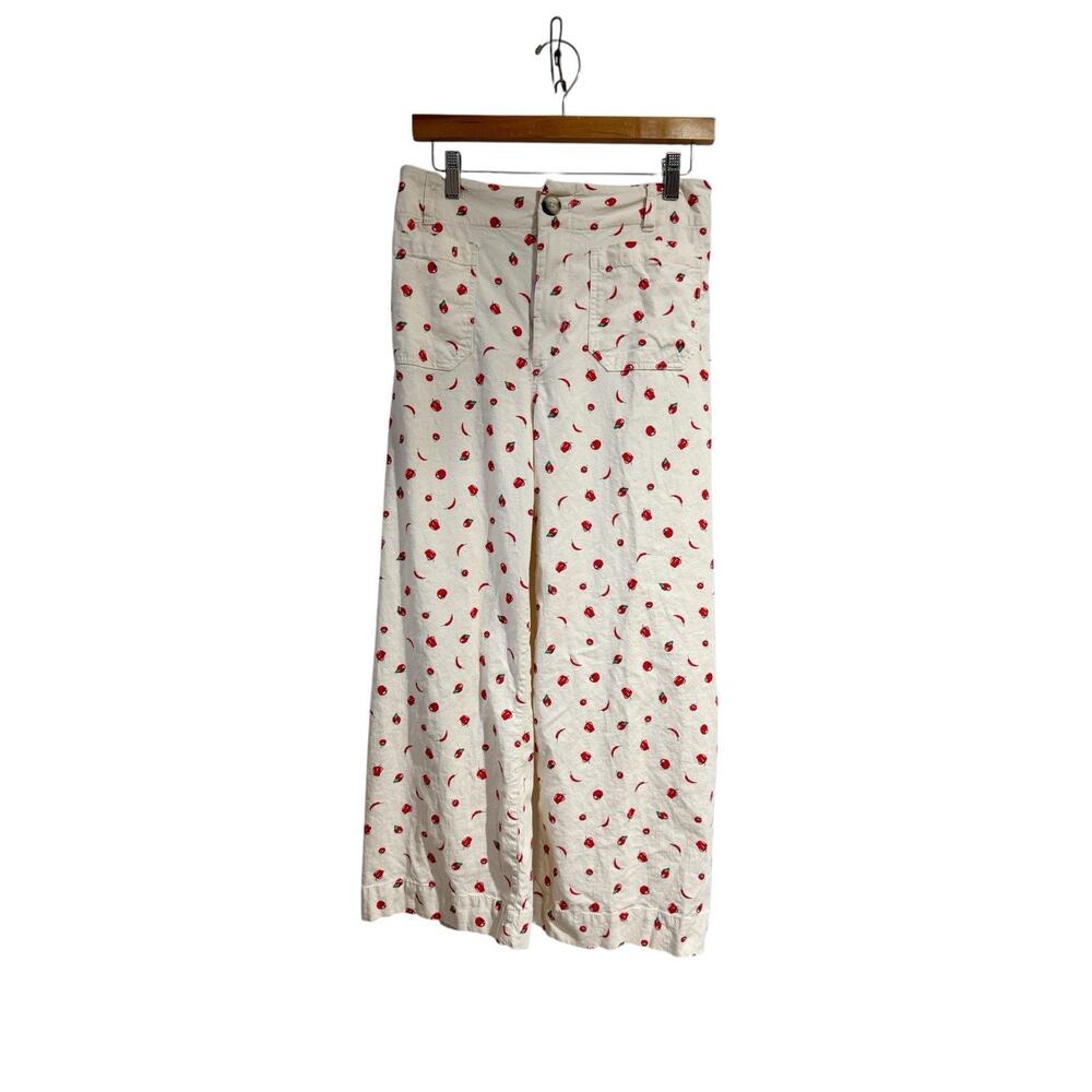 Anthropologie Colette Linen Pants Crop Wide Leg Maeve Peppers Tomato Size 28